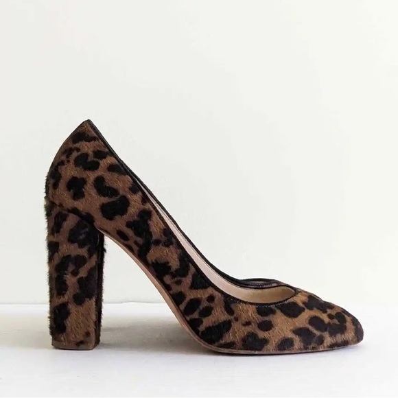 J. Crew Collection Size 9 Leopard Print Animal Hair Chunky Heel Pumps Calf Hair - Picture 4 of 10